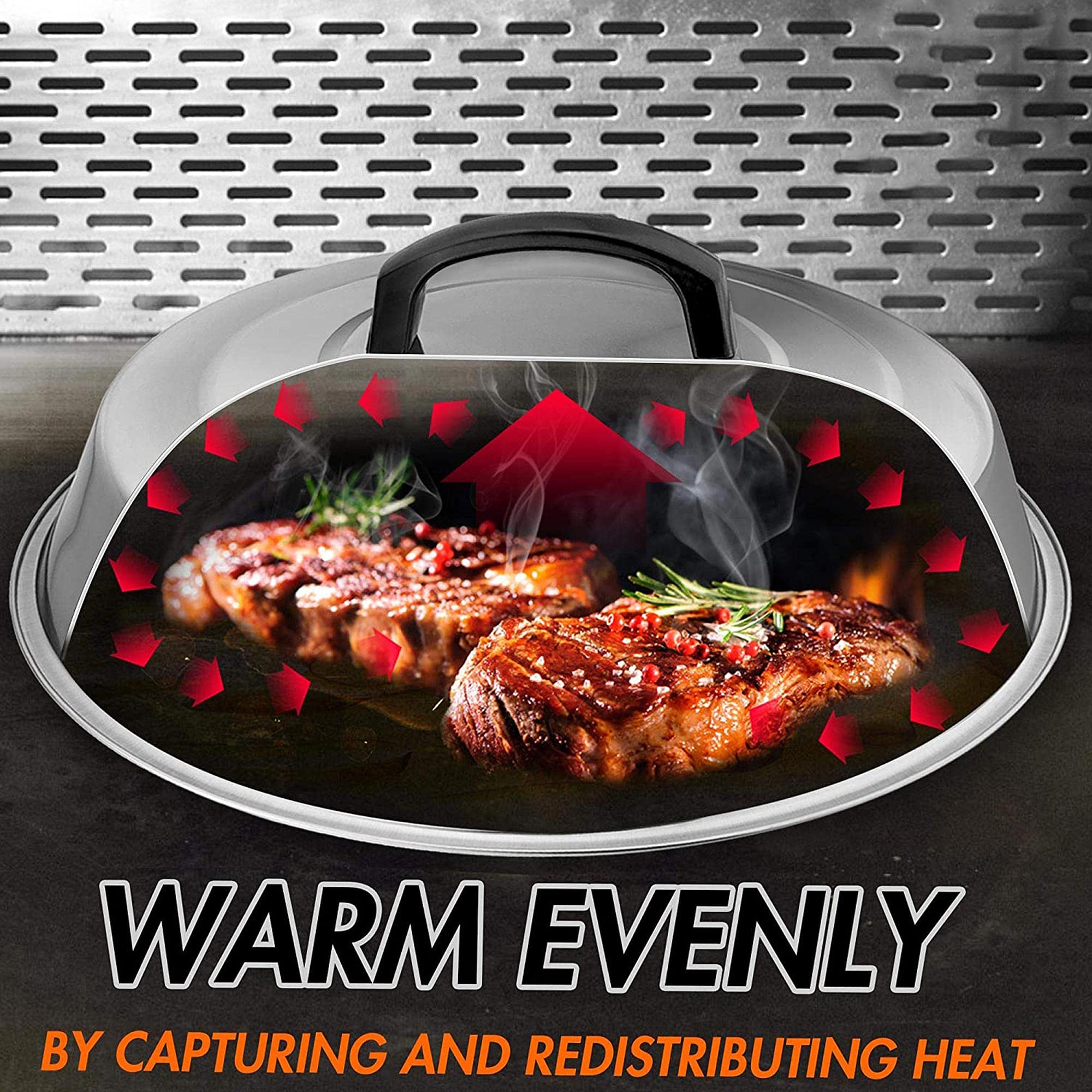 Cheese Melting Dome Set of 3  Leonyo 12'' Metal Steam Basting Cover for Griddle Grill  Stainless Steel Griddle Accessories for BBQ Flat Top Kitchen Cooking Burger  Dishwasher Safe  Heat Proof Grip